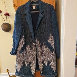 Chico's Blue and White  Patterned  Denim Blazer